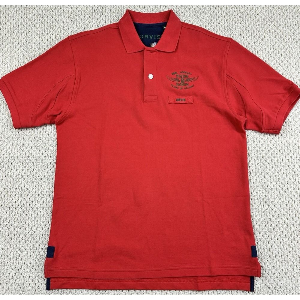 Orvis Signature Polo Mens M Poppy Red Heavy Weight Shirt Flying B Ranch Logo